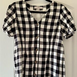 LOFT Plaid Black and White Mini Dress